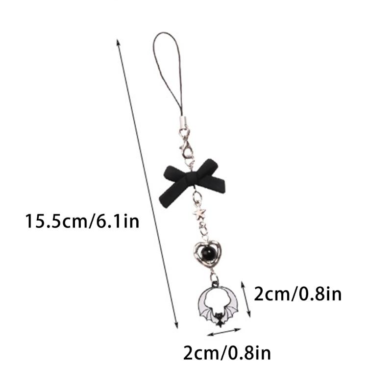 Trendy Phone Lanyard Gothic Style Butterfly Heart Keychain Pendant Durable Phone Strap Portable Phone Accessory for Keys