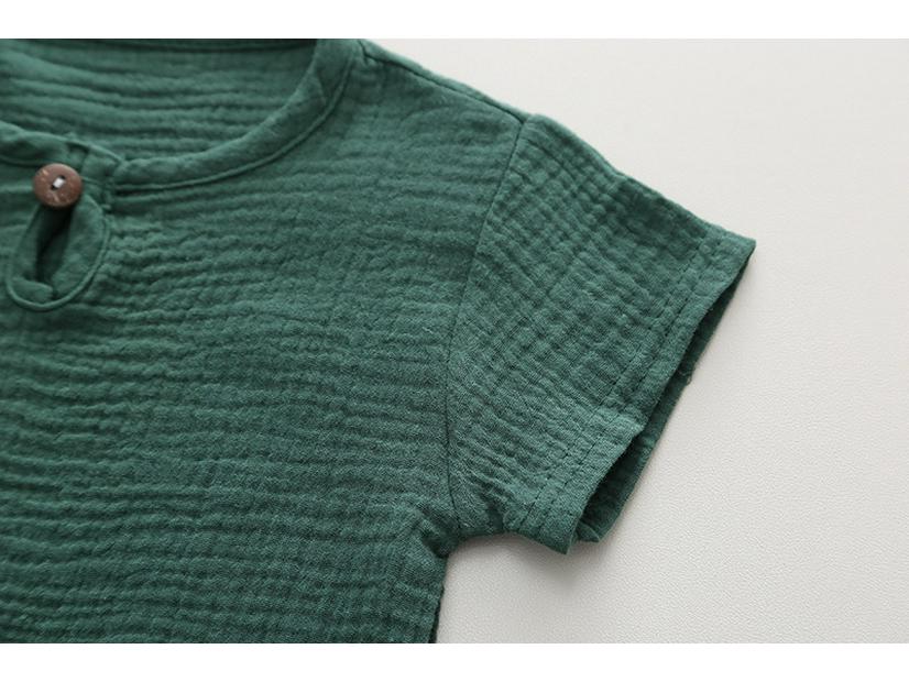 Summer Cotton Linen Boys' Crew Neck Short Sleeve and Shorts Two-Piece Set