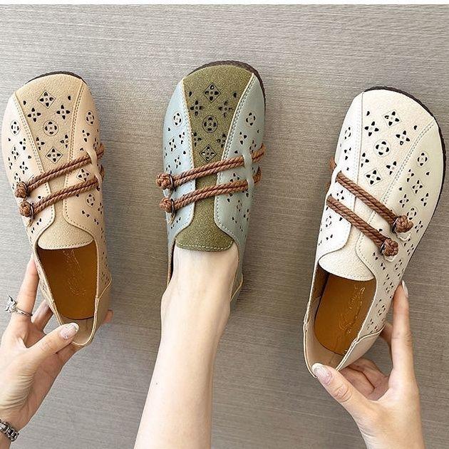 2024 Newly Square Toe Women's Flats Designer Cutout Shoes Ladies Wide Fit Soft Leather Moccasins Female Driving Sneakers
