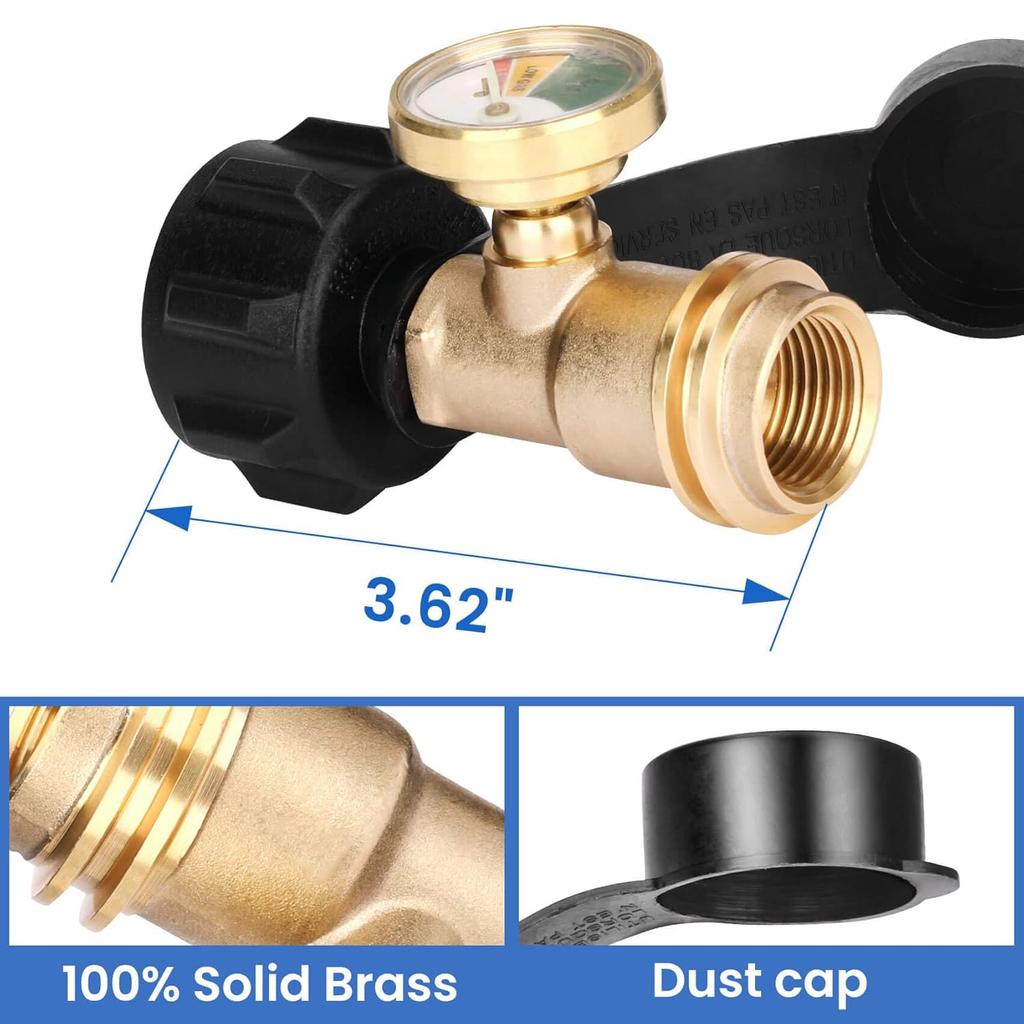Propane Tank Gauge Level Indicator For 20Lb Tanks, Propane Pressure Gauge With Leak Detector For BBQ Gas Grill, RV, Heater, Fire Pit, QCC Type1