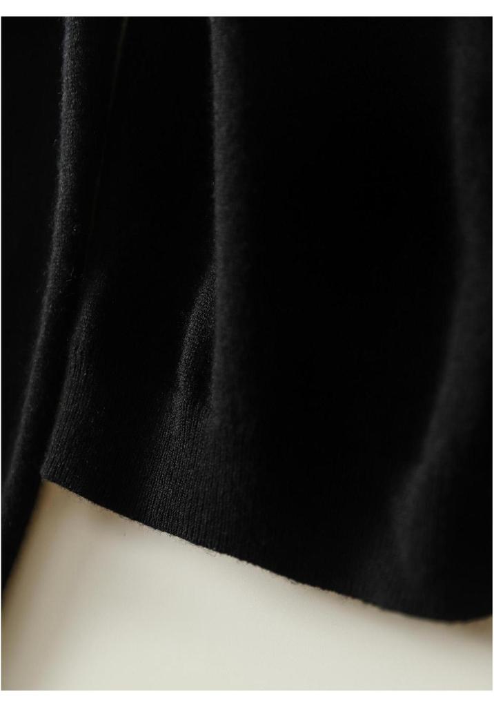 Women's Black Hand-Beaded Patchwork Long Sleeve Sweater Coat - Spring/Autumn 2026 Elegant Knitwear