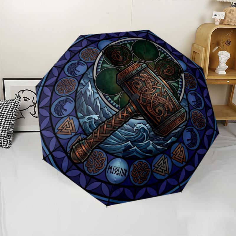 Hammer Glass Pattern Umbrella, Portable and Foldable Design, 8 Ribs, a Casual Accessory for Halloween, Christmas, and Birthday Gifts.