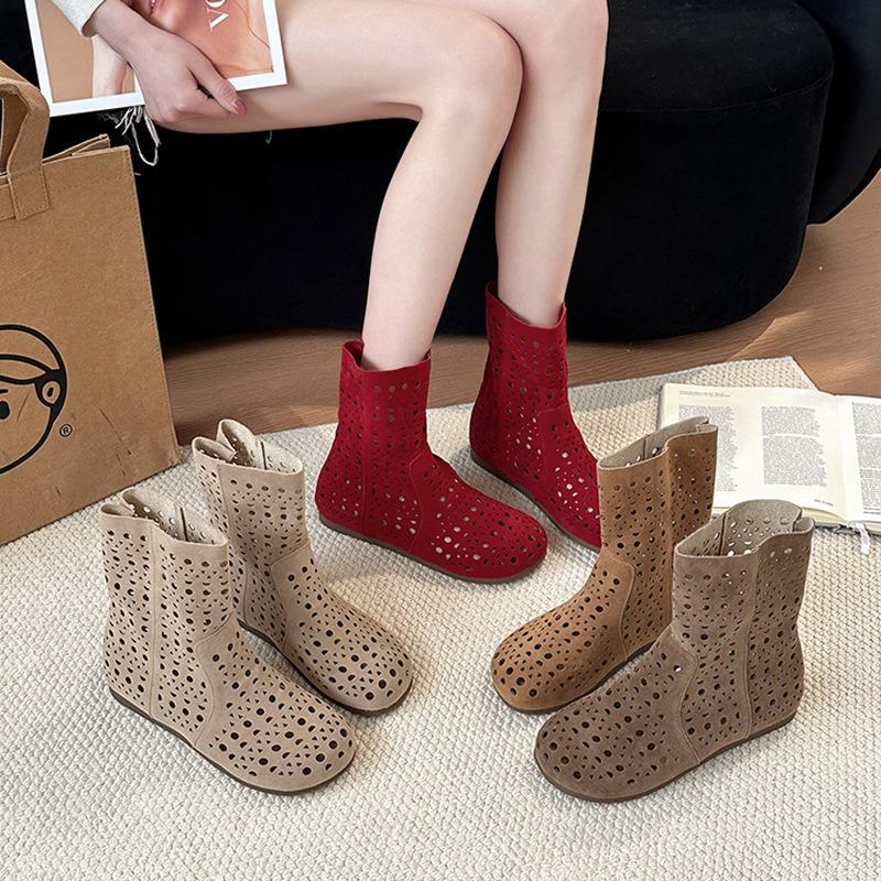 Versatile Boots Women's Shoes Single Shoes New Perforated Breathable Cool Boots and Short Boots
