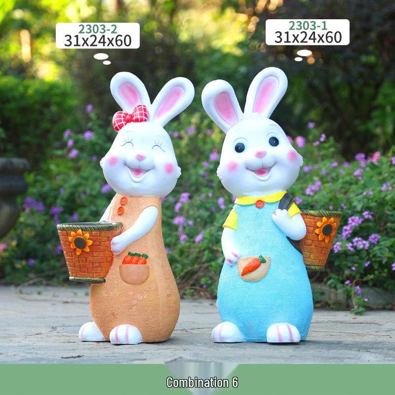 Outdoor Cartoon Rabbit Garden Decoration - Animal Flower Pot Sculpture for Kindergartens and Courtyards