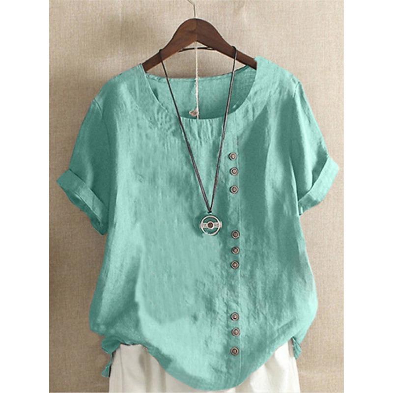 BITCED Women's Fashion Casual Solid Color Print Short Sleeve O-Neck Blouses & Shirts