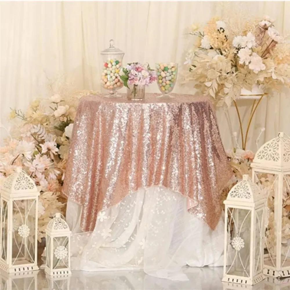 Polyester Sequin Tablecloth Solid Color Glitter Tablecloth Sparkling Table Cover  Wedding Birthday
