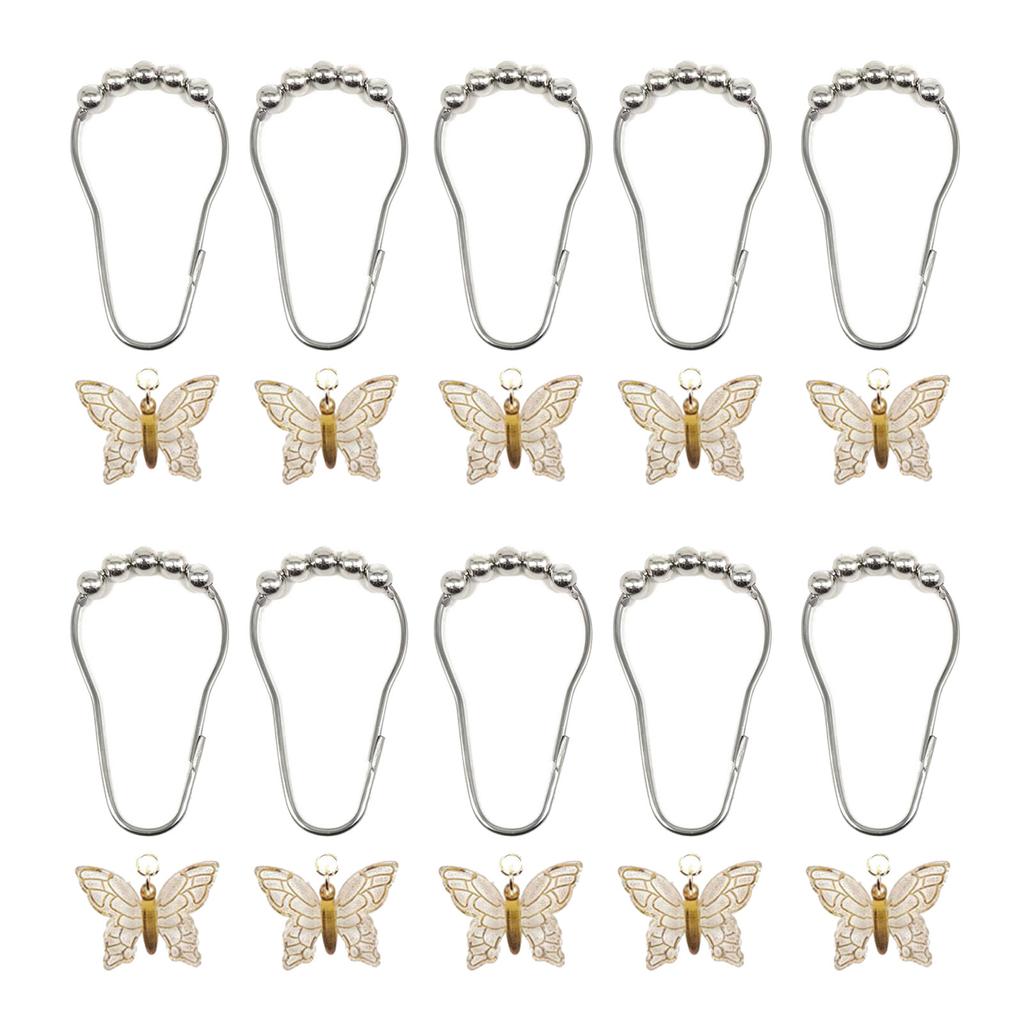 10Pcs Colorful Acrylic Butterfly Shower Curtain Rings Rusts Resistant Decorative Curtain Hooks for Bathroom Accessories