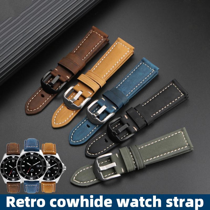 Genuine Leather Watch Band for Panerai/Tissot/Mido/Omega/IWC | 20mm 22mm 24mm 26mm | Retro Crazy Horse Cowhide Strap for Men