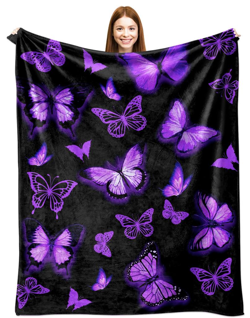 Super Soft Funny Butterfly Throw Blanket Cozy Fleece Fuzzy Plush Flannel Blanket for Travel Camping Living Room Sofa Decor Gift