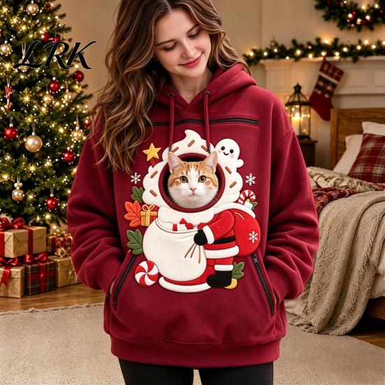 Pet Carrier Hoodie Unisex Pouch Christmas Hoodie, Cute Dog Cat Hooded Sweatshirt with Warm Kangaroo Graphic, Cozy Fleece Lined Animal Holder Pullover