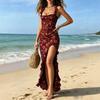 Rochie de vară boemă vintage, fără mâneci, cu volane, cu crăpătură înaltă, pentru femei, crossbody european-american