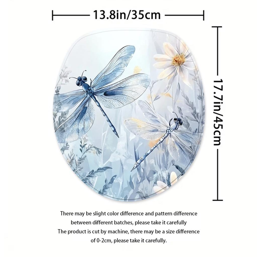 1/4Pcs Blue White Floral Dragonfly Bathroom Decor Set Waterproof Shower Curtain with Anti Slip Mat and Toilet Cover All Season Home Decor Gift