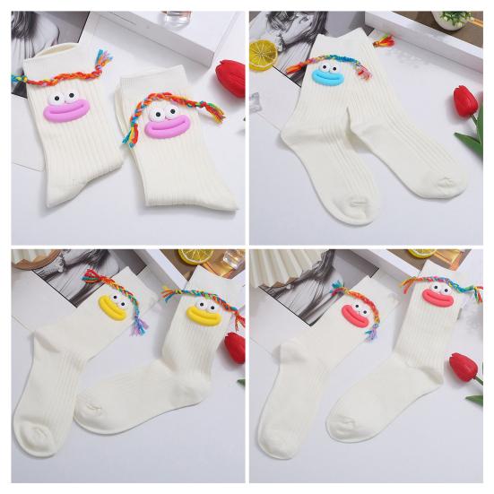 Funny Face Socks Cartoon Crew Socks with Colorful Braids Sausage Lips Cute Silly Socks for Women Girls Birthday Festive Gifts