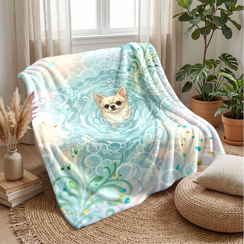 Dancing Dog in Water blanket Personalized Name Flannel Blanket Soft Cozy Plush Throw for Sofa Bed Lightweight Home Decor