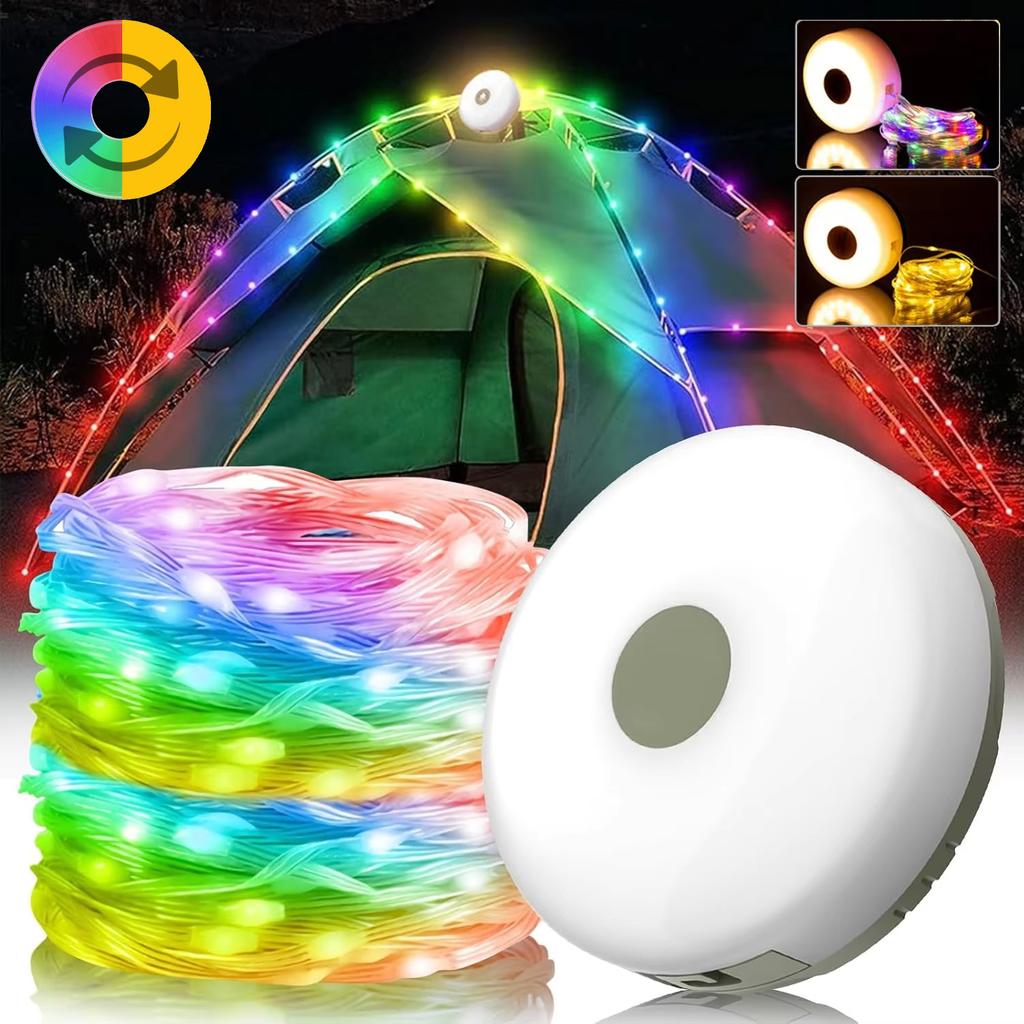 4-in-1 LED Camping Lamp Strip USB Rechargeable Atmosphere 10M Length Waterproof Light String Garden Decoration Tent Flashlight