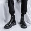 Fashion Men PU Mid Top Lace Up Thick Sole Denim Boots Fashion Side Zipper Round Head Comfortable Classic Business Casual Boots