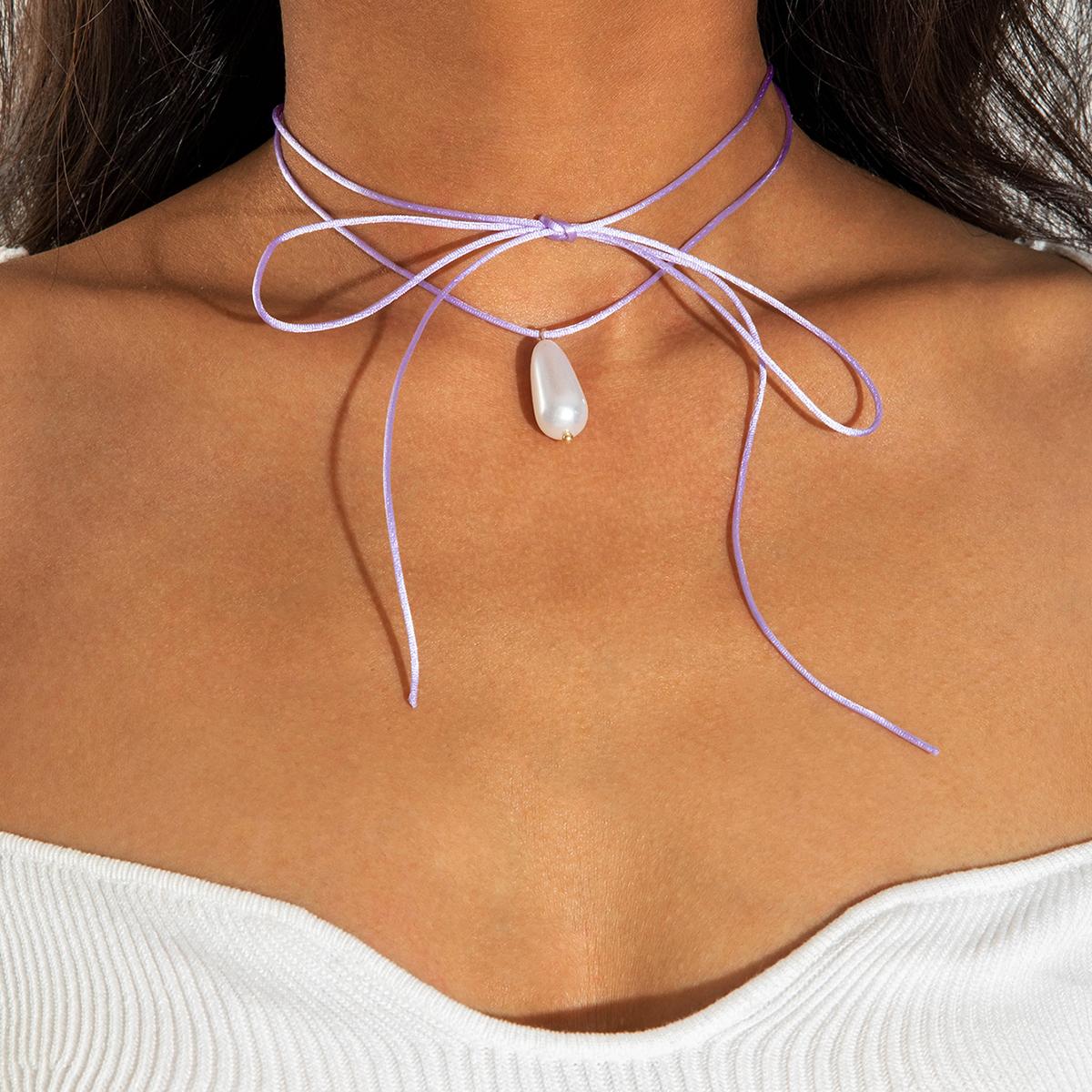 

Трансграничная Ювелирная Мода Универсальный Кулон из Имитации Жемчуга в Виде Капли Воды Чисто Белый Черное Выдвижное Премиальное Ожерелье-Бант