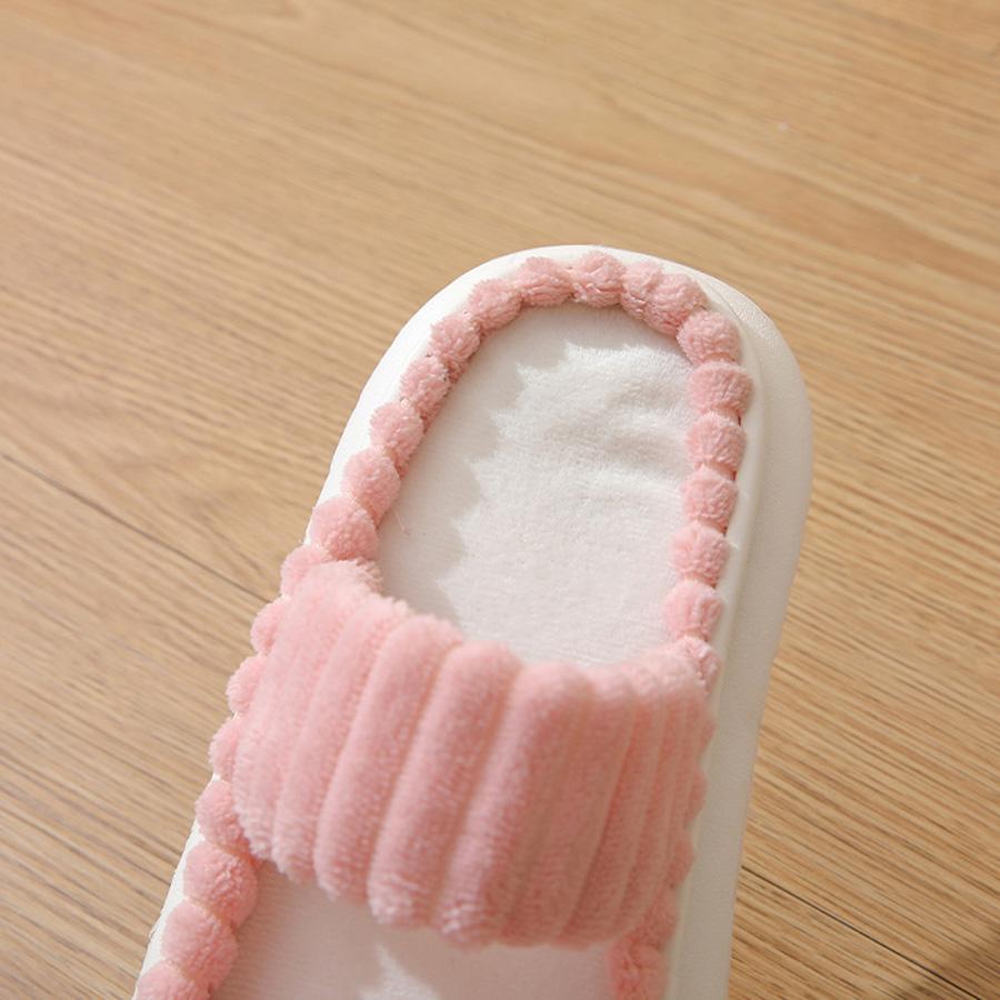 Dámské plyšové pantofle s dvojitými pásky, jednobarevné s otevřenou špičkou, protiskluzové pohodlné nazouváky, módní vnitřní platformové pantofle