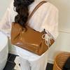 with Pendant Commuting Handbag PU Leather French Tote Bag Autumn Winter Underarm Bag  Travel