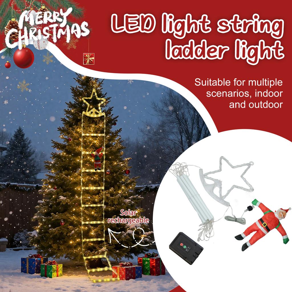 Christmas Ladder Lights With Santa -  LED Decoration For Holiday Indoor & Outdoor Display