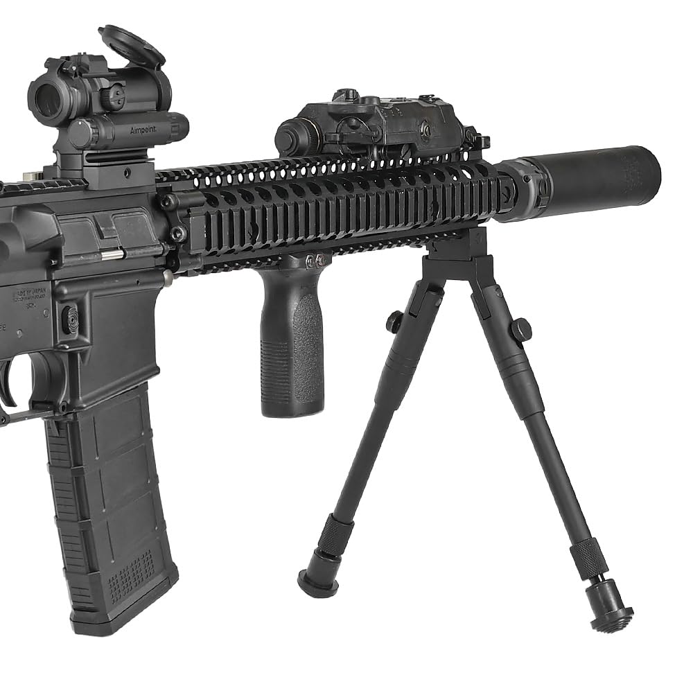 Ryohin Buhin E&C Folding Tactical Bipod with Telescopic 20mm Rail, Aluminum, Black