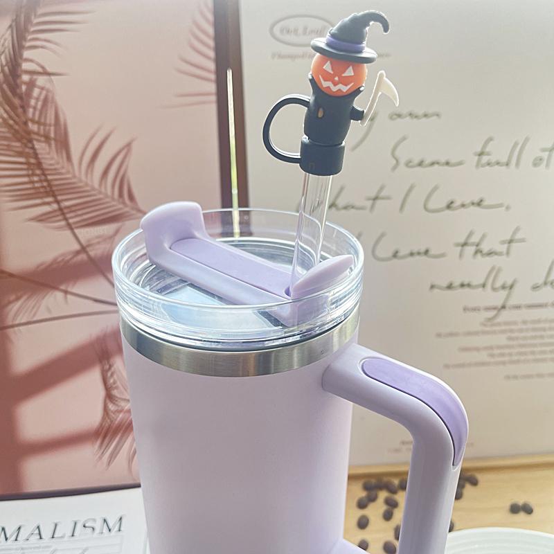 Halloween Pumpkin Silicone Straw Cover Cap For Stanley Tumbler Cup Accessories 30&40oz Reusable 9-10mm Large Diameter Sippy Plug