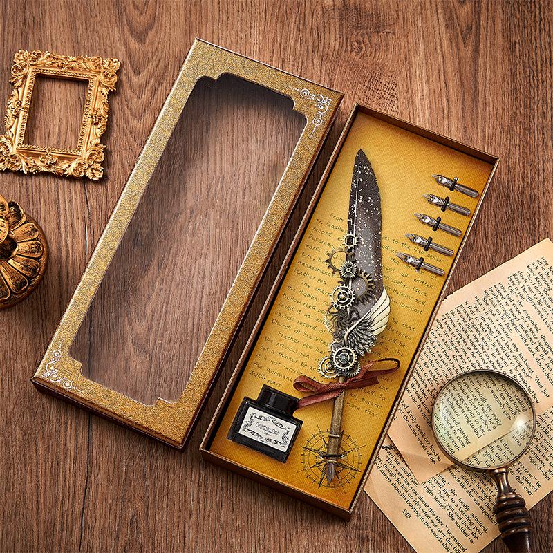 Set stilou Duker: Pană elegantă europeană retro pentru caligrafie cu ceară de sigiliu, perfectă pentru exersarea caligrafiei și prezentare în cutie cadou.