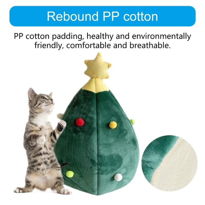 Christmas Tree Cats Bed For Small Dog Cats Warm Plush Indoor Retreat House With Detachable Cushion for Pet Rest and Sleep