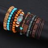 11 Stück/Set Vintage Türkis Leder Holzperlen Armbänder für Männer Braune Farbe Feder Geflochtenes Armband Set Männlicher Party Schmuck Geschenk