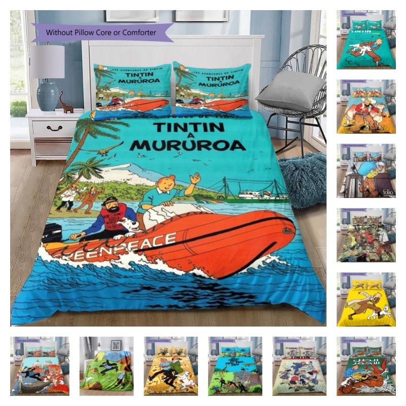 Juego de Funda Nórdica Tintín A Mururoa Cómic, Ropa de Cama Clásica de Dibujos Animados Con 2 Fundas de Almohada, Sin Relleno Nórdico, Decoración de Habitación Infantil Regalo Para Fans de Tintín