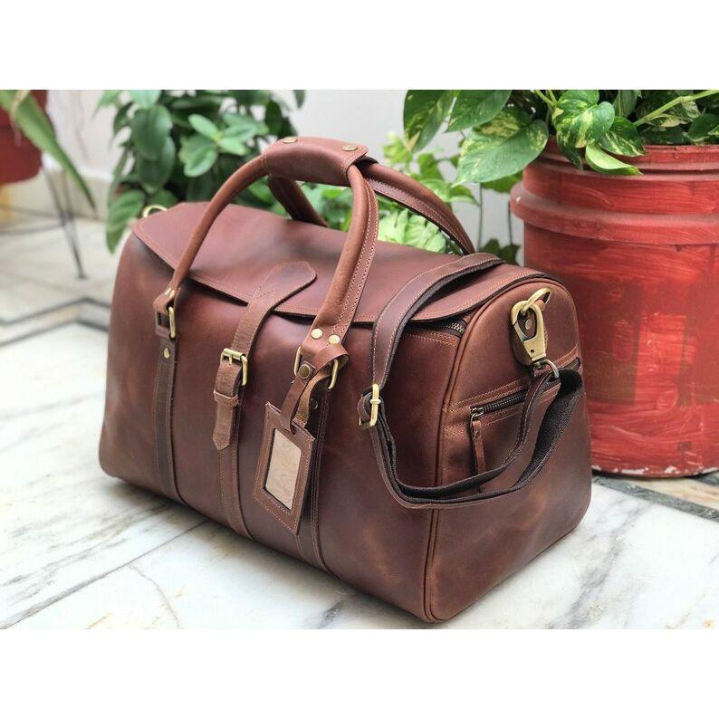 Średnio brązowa skórzana torba weekendowa Hunter Damskie torby i torebki Męska torba nocna dla osób starszych, wyprzedaż noworoczna