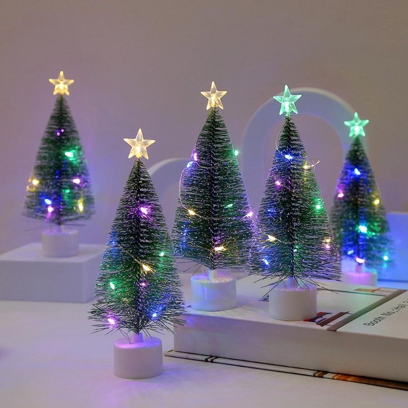 Tabletop Christmas Tree Mini Artificial Christmas Tree with LED Multicolor String Lights for Holiday Home School Office