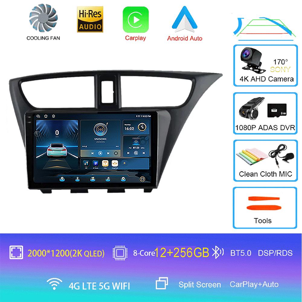 Android 14 Carplay Radio De Coche Para Honda CIVIC Hatchback 2012 2013 2014 2015 2016 2017 Reproductor Multimedia Navegación GPS