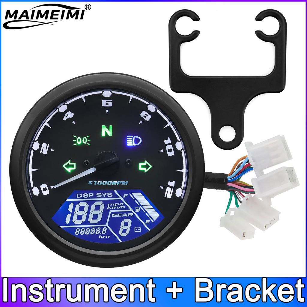 AD Motorcycle Dashboard Speedometer 12000 RPM Meter Digital Display Speed Meter Tachometer Fuel Level Instrument Accessories