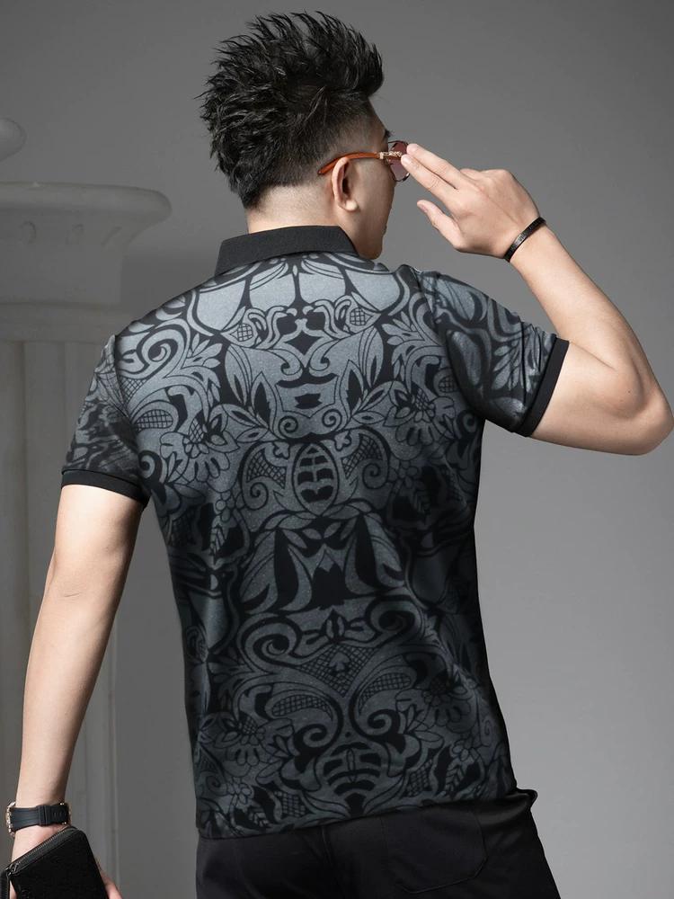 European Style 2025 New Trendy Brand Printed Short-Sleeve Polo Shirt for Men, Summer Slim Fit Turn-Down Collar T-Shirt Casual Top for Men