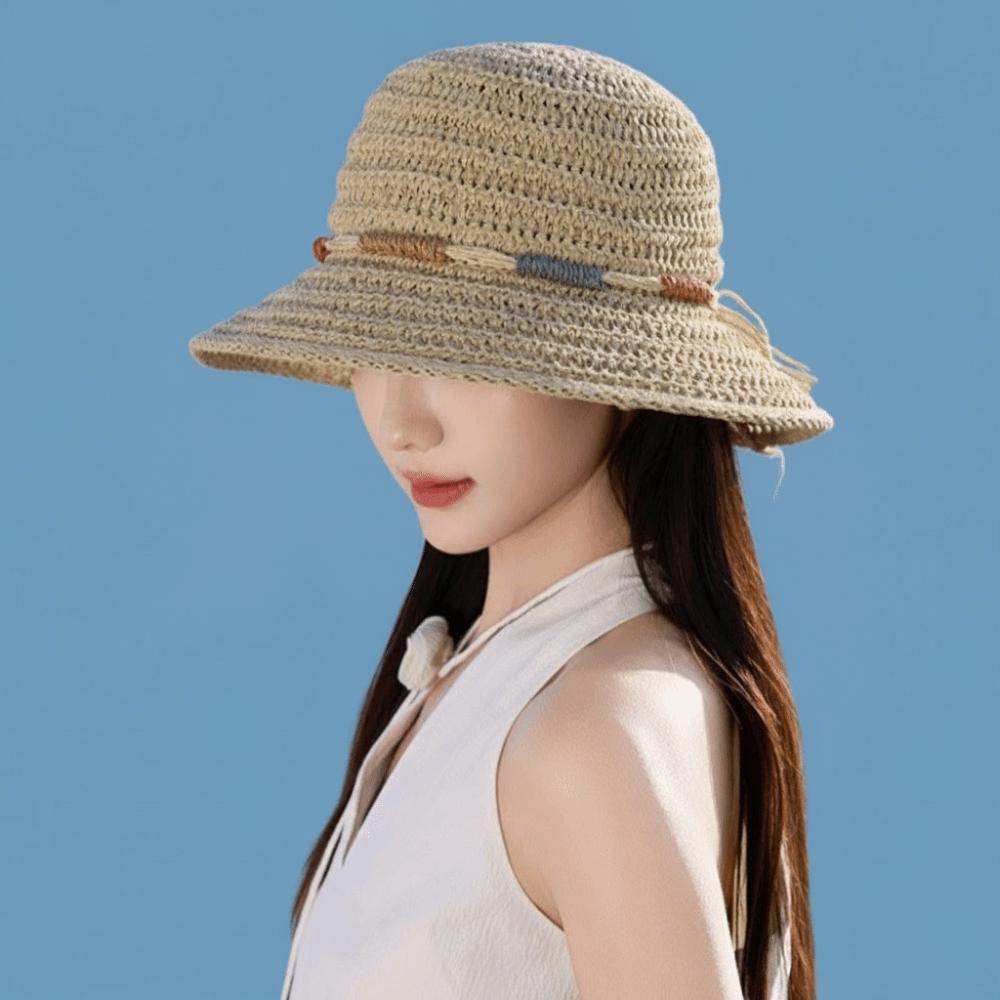 Bohemian Sunscreen Bucket Hat Wide Brim Fisherman Hat Elegant Straw Weave Sun Hat  Outdoor