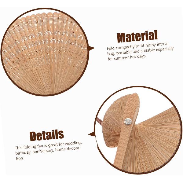 Garneck Bamboo Hand Fan - Art Silk Decorative Folding Fan - Eastern Style Carved Elegant Hand Fan - Handfan Gift for Birthday Dancing Wedding Party