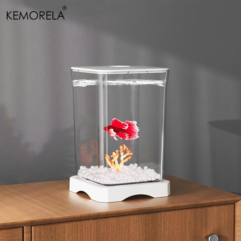 KEMORELA Acryl Kampffischbecken Hohe Transparenz mit Futteröffnung Schreibtisch-Fischschale Abnehmbares Kleines Landschafts-Fischbecken
