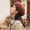 Autumn and Winter Hat Female Korean Plaid Fresh Beret Versatile Face Small Retro Literary Newsboy Hat Painter Hat