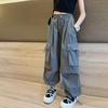 Girls' Autumn/Winter Velvet Cargo Sweatpants with Big Pockets - Trendy and Warm Style