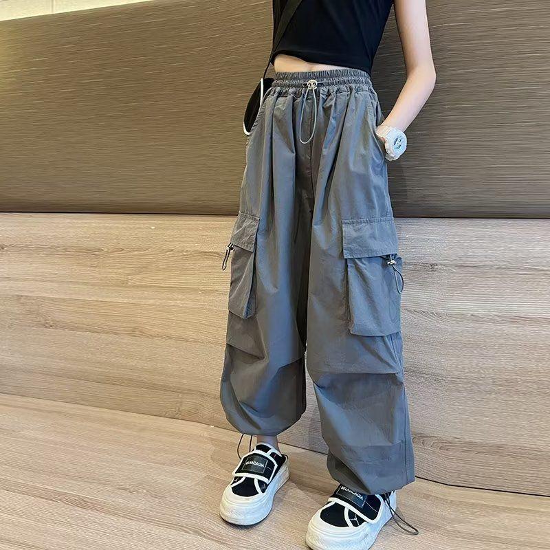 Girls' Autumn/Winter Velvet Cargo Sweatpants with Big Pockets - Trendy and Warm Style