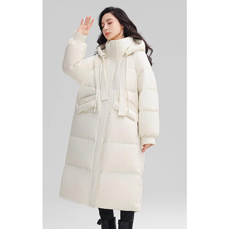 YAYA Women's Long Knee-Length Hooded Down Jacket
