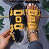 Fashion 2025 Round Headed Leather Ladies' Sandals Flat Casual Beach Shoes Comfortable Footwear with Metal Decoration for Women Sandals