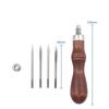 4 in 1 DIY Wood Handle Leather Stitching Awl for Leather Sewing Scratch Awl Tools Canvas Leathercraft Sewing Needle Kit