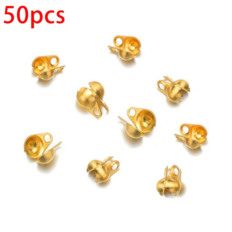 50pcs 100pcs Gold Color Fitting Stainless Steel Ball Chain Calotte Crimp Beads Connectors End Clasp DIY Bracelet Necklace Making