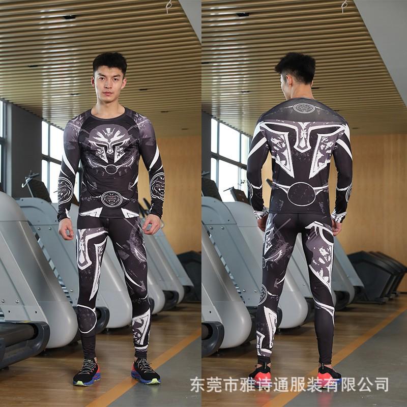 Mens Long Sleeve Sports Set Compression Quick Dry Gym Fitness Running Workout Outfit