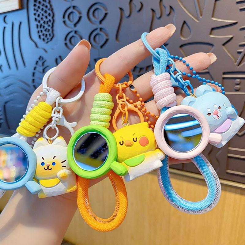 Cute Pet Keychain Makeup Mirror Resin Car Keyring For Girl Gift
