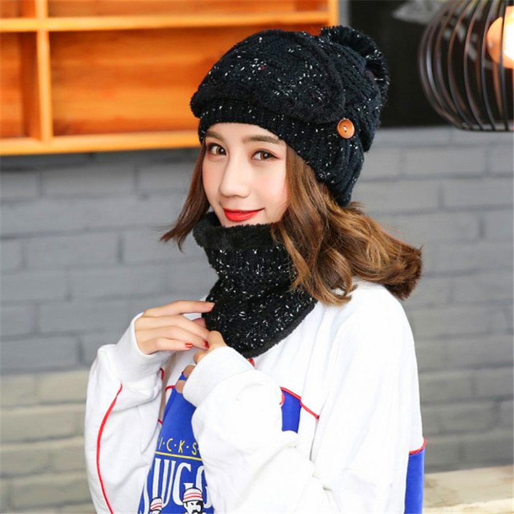 Buy Women Ball Scarf Knitted Hat Scarf Winter Sets Cap Mask Collar Face