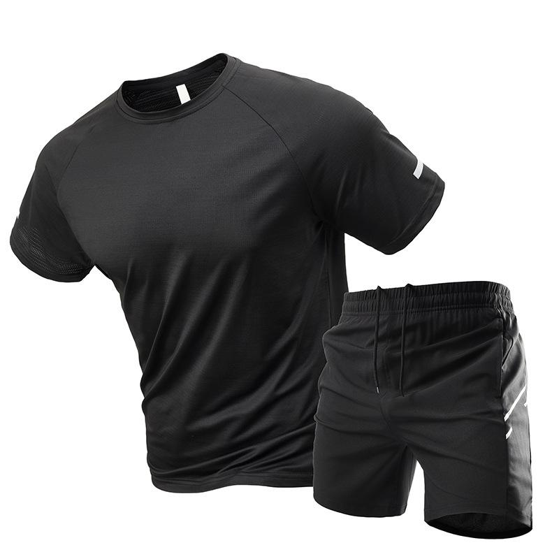2-Piece Men's Summer Quick drying Sports Suit Breathable Short Sleeved T-shirt Tracksuit Male Sportwear
