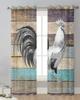 Farm Animal Rooster Wood Grain Sheer Curtains for Living Room Decoration Window Curtains Kitchen Tulle Voile Organza Curtains